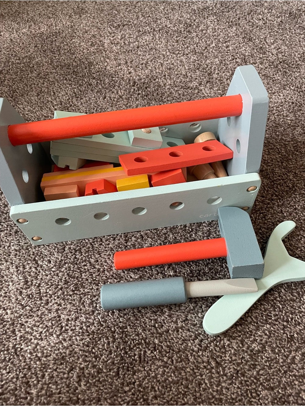 Carter's Wooden Tool Set in Mint, Coral and Gray